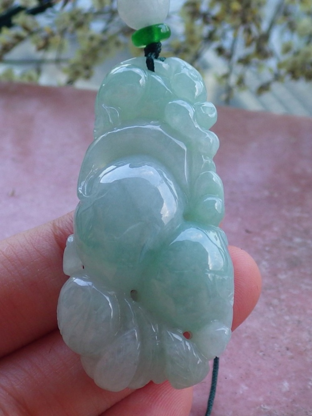 Certified Natural Green A Jade jadeite Mouse Rat Ruyi Gourd Pendant Necklace